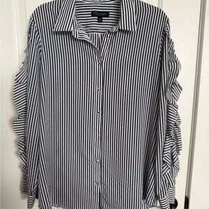 Banana Republic Navy and White Striped Shirt with sleeve detail. Sz XL